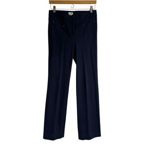 Cache Women 4 Navy Blue Trousers Gold Tone Embellishing Work Wear Straight Leg
